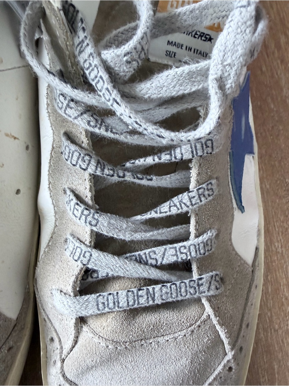 Golden Goose Mid Star Beige Suede High-Top Sneakers with Blue Star/Pink Pull Tab - Picture 14 of 16